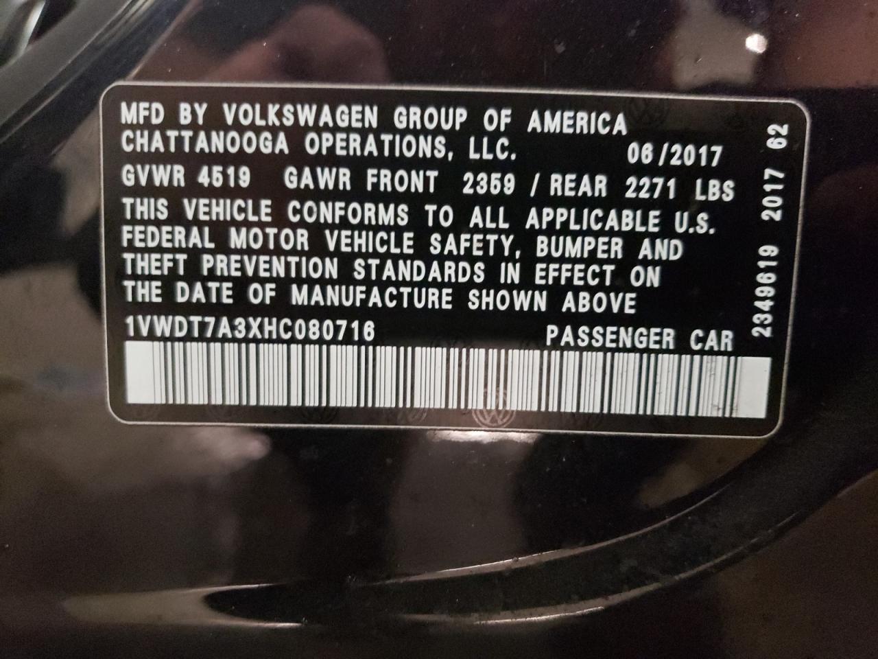 Photo 11 VIN: 1VWDT7A3XHC080716 - VOLKSWAGEN PASSAT 