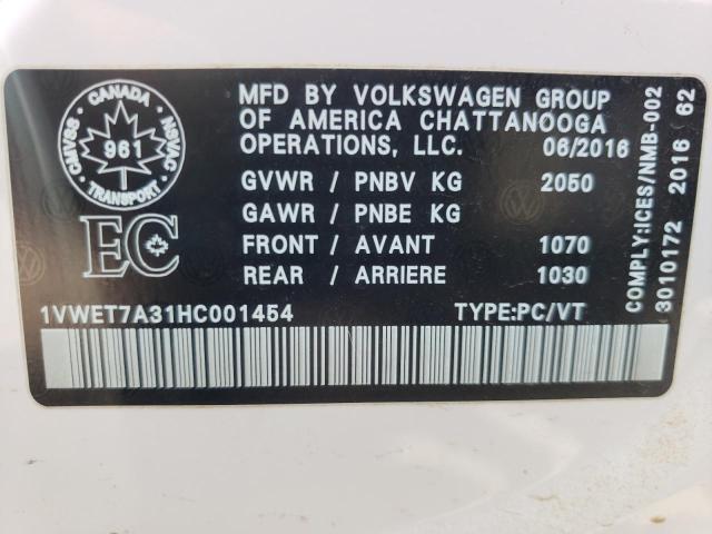 Photo 12 VIN: 1VWET7A31HC001454 - VOLKSWAGEN PASSAT HIG 