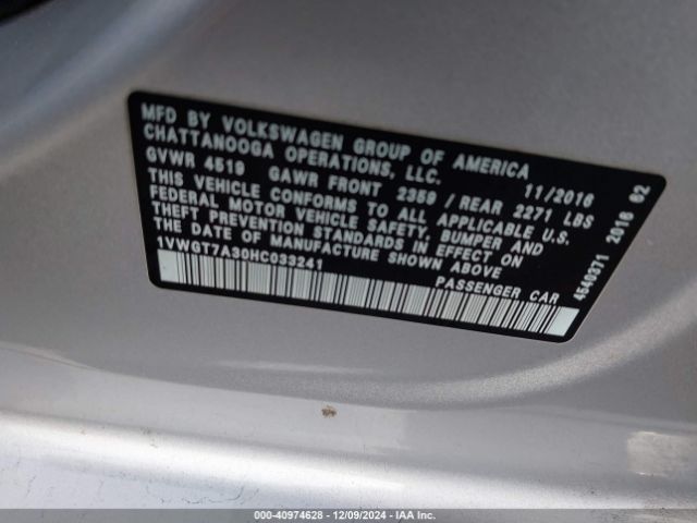 Photo 8 VIN: 1VWGT7A30HC033241 - VOLKSWAGEN PASSAT 