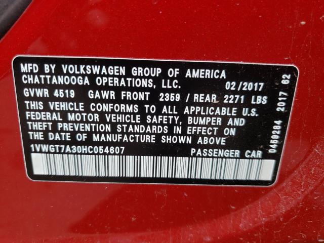 Photo 9 VIN: 1VWGT7A30HC054607 - VOLKSWAGEN PASSAT 