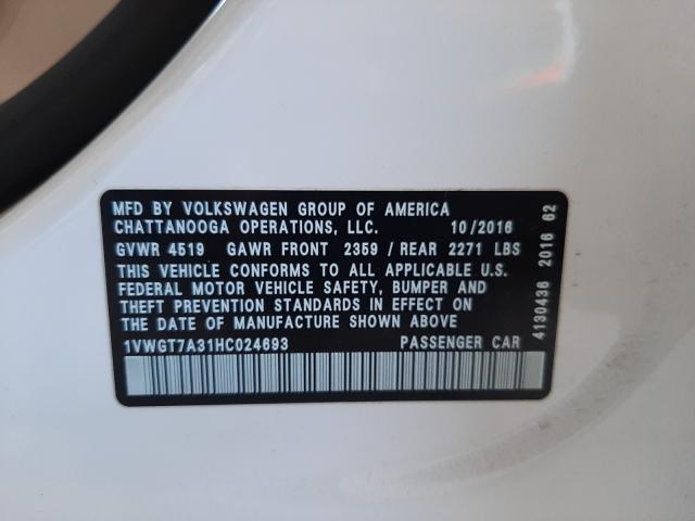 Photo 9 VIN: 1VWGT7A31HC024693 - VOLKSWAGEN PASSAT 