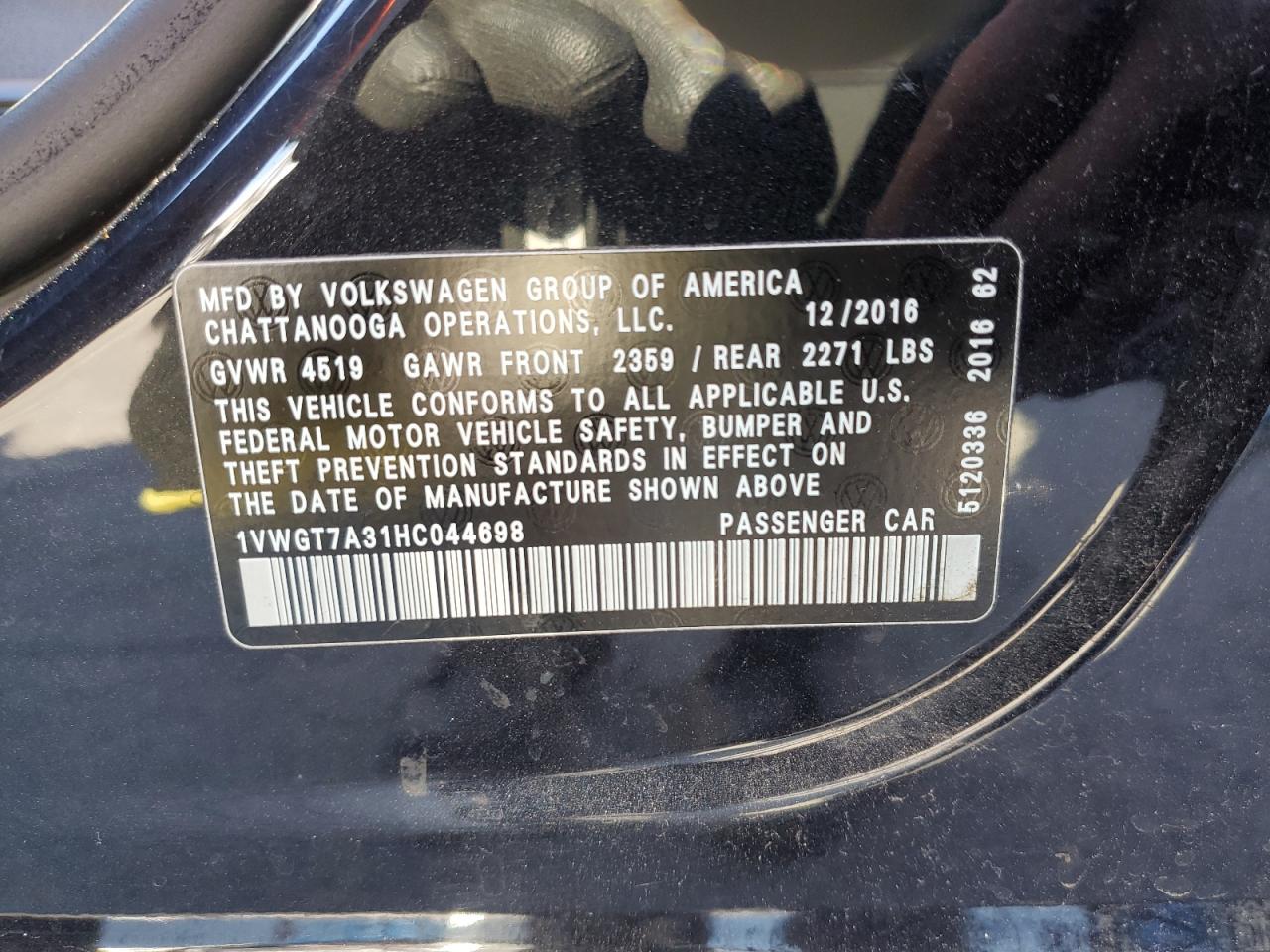 Photo 11 VIN: 1VWGT7A31HC044698 - VOLKSWAGEN PASSAT 