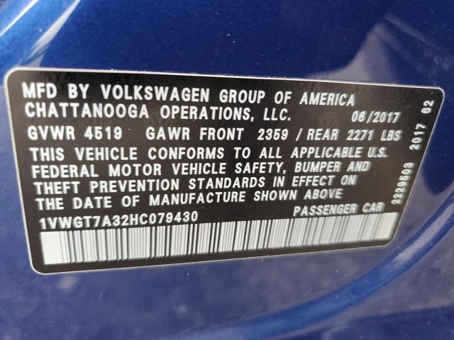 Photo 11 VIN: 1VWGT7A32HC079430 - VOLKSWAGEN PASSAT 