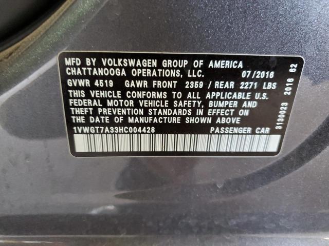 Photo 11 VIN: 1VWGT7A33HC004428 - VOLKSWAGEN PASSAT 