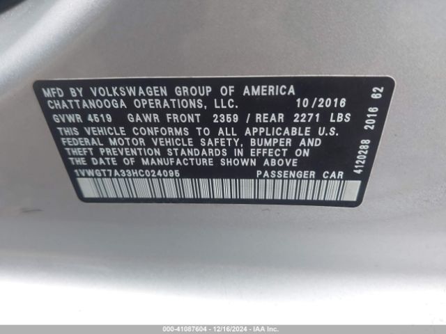 Photo 8 VIN: 1VWGT7A33HC024095 - VOLKSWAGEN PASSAT 