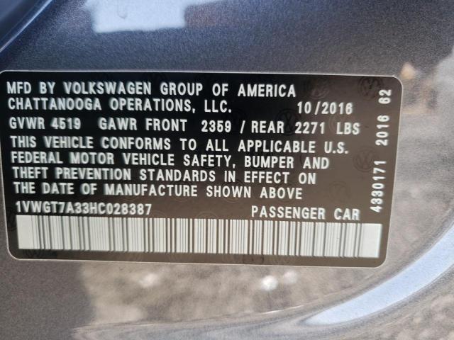 Photo 9 VIN: 1VWGT7A33HC028387 - VOLKSWAGEN PASSAT 