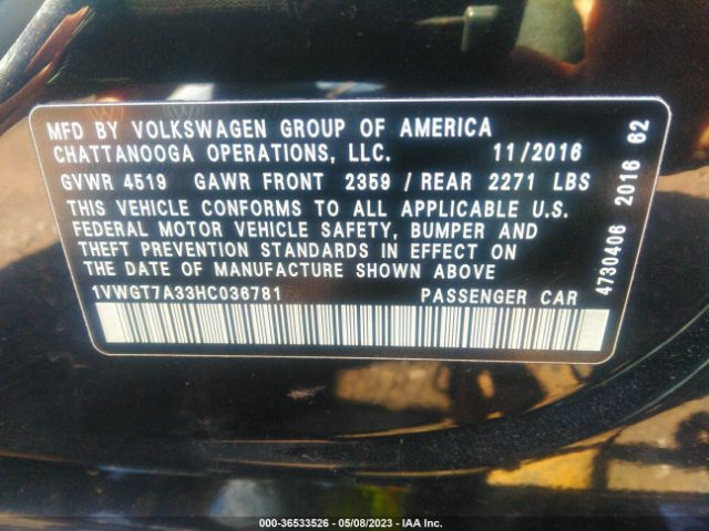 Photo 8 VIN: 1VWGT7A33HC036781 - VOLKSWAGEN PASSAT 