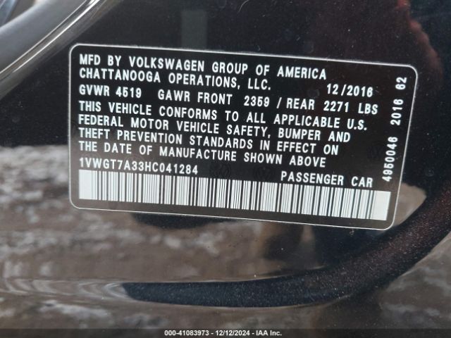 Photo 8 VIN: 1VWGT7A33HC041284 - VOLKSWAGEN PASSAT 