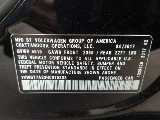 Photo 9 VIN: 1VWGT7A33HC070333 - VOLKSWAGEN PASSAT 