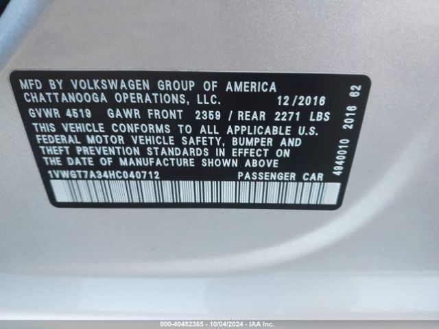 Photo 8 VIN: 1VWGT7A34HC040712 - VOLKSWAGEN PASSAT 