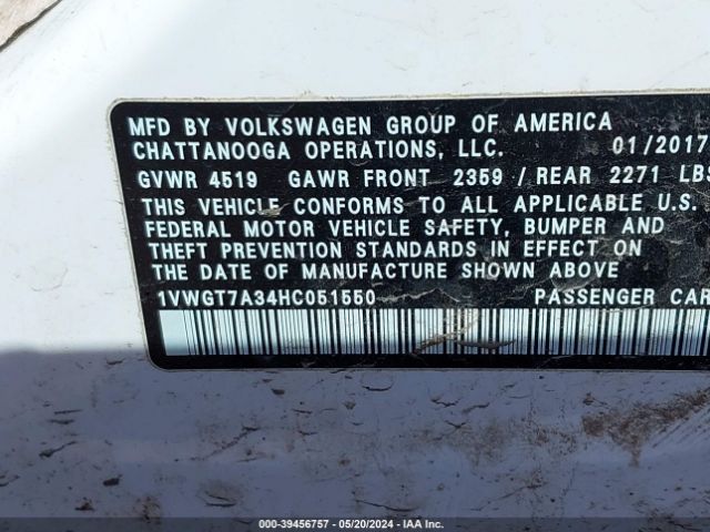 Photo 8 VIN: 1VWGT7A34HC051550 - VOLKSWAGEN PASSAT 