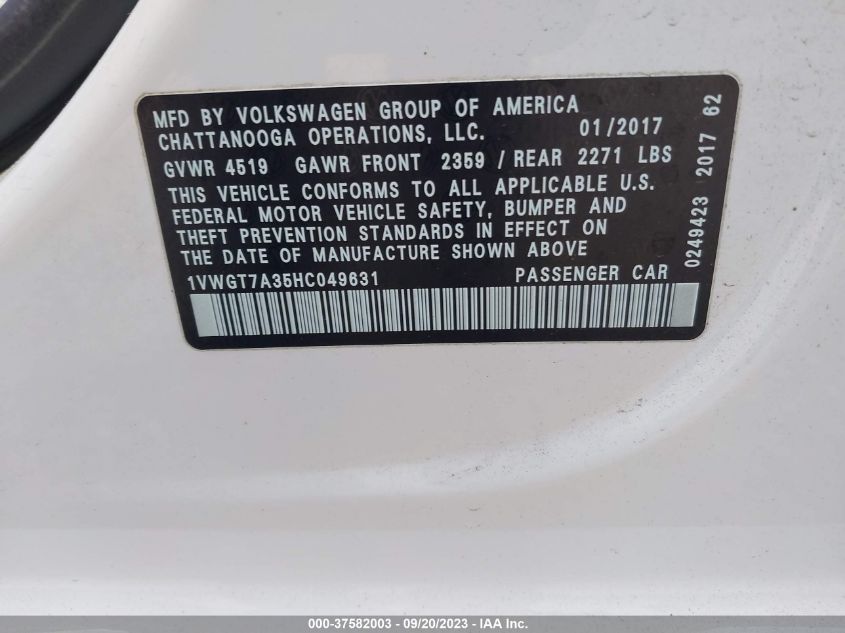 Photo 8 VIN: 1VWGT7A35HC049631 - VOLKSWAGEN PASSAT 