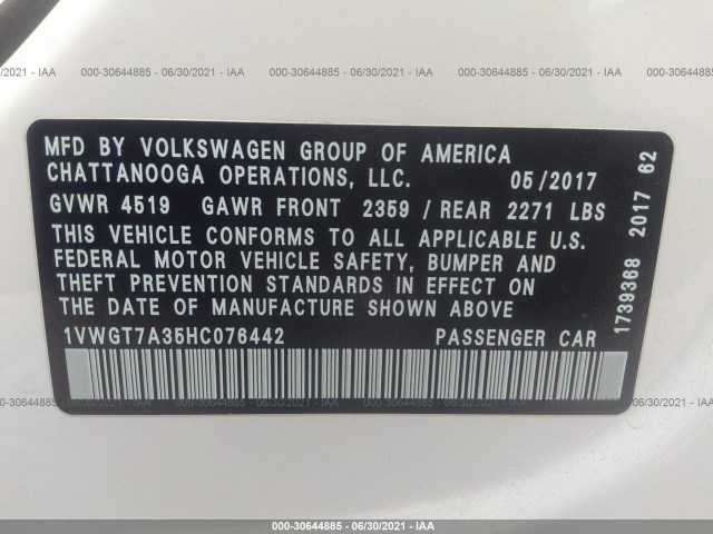 Photo 8 VIN: 1VWGT7A35HC076442 - VOLKSWAGEN PASSAT 