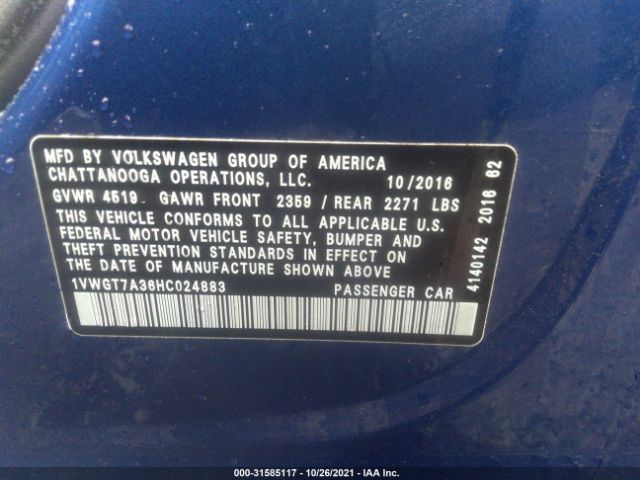 Photo 8 VIN: 1VWGT7A36HC024883 - VOLKSWAGEN PASSAT 