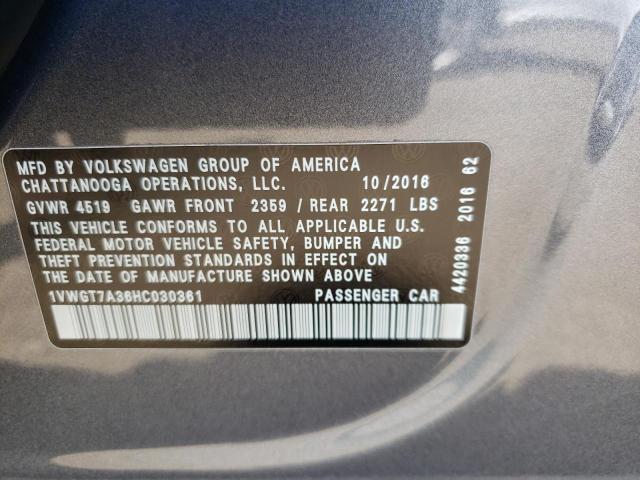 Photo 11 VIN: 1VWGT7A36HC030361 - VOLKSWAGEN PASSAT 