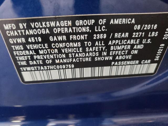 Photo 11 VIN: 1VWGT7A37HC009759 - VOLKSWAGEN PASSAT 