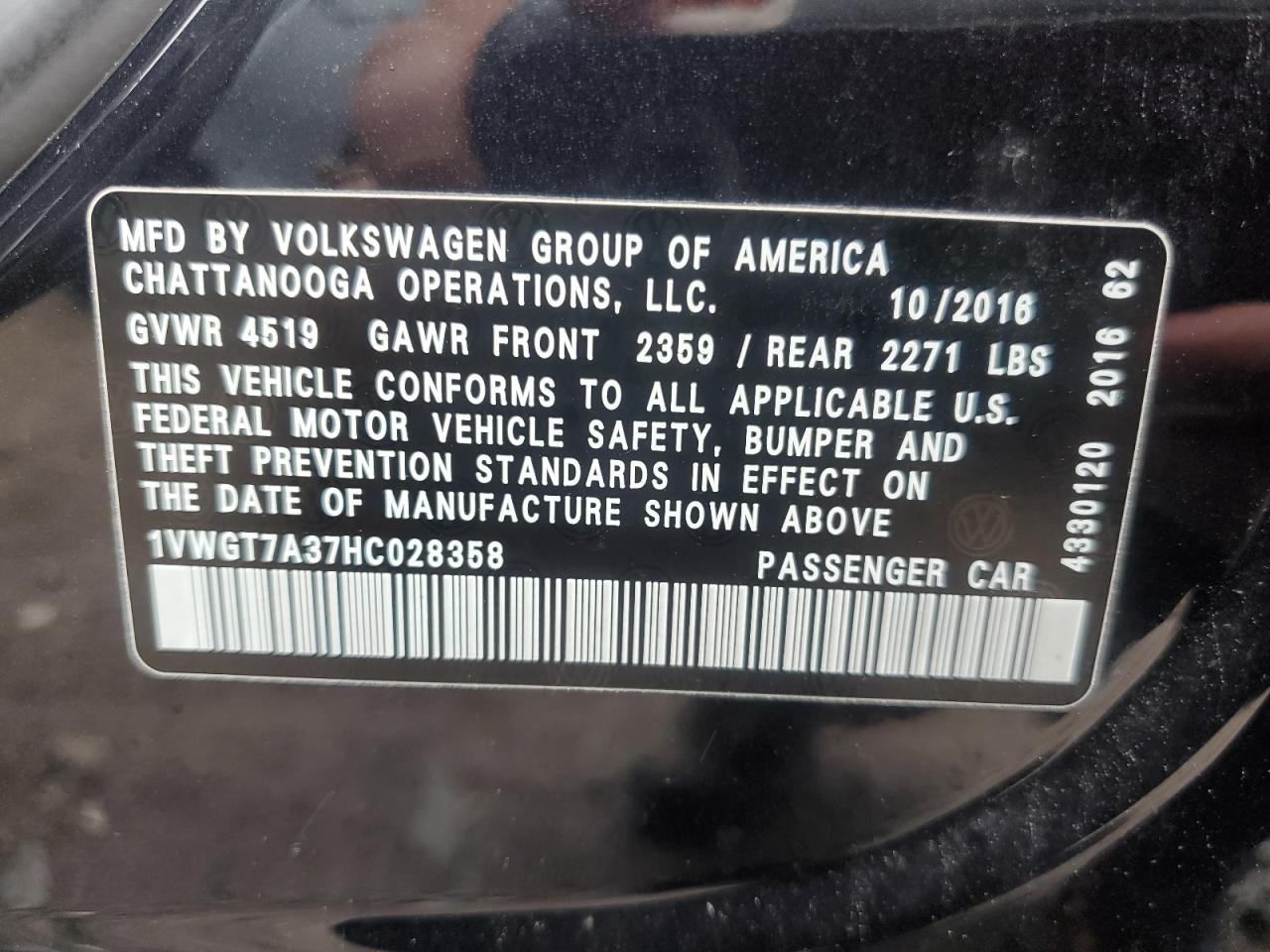 Photo 11 VIN: 1VWGT7A37HC028358 - VOLKSWAGEN PASSAT 