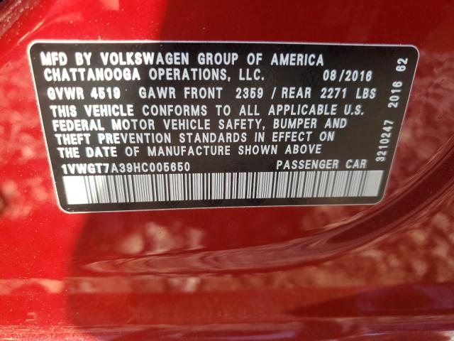 Photo 9 VIN: 1VWGT7A39HC005650 - VOLKSWAGEN PASSAT 