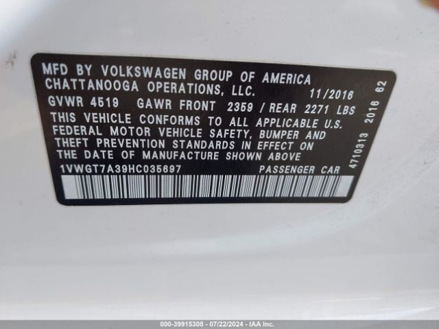 Photo 8 VIN: 1VWGT7A39HC035697 - VOLKSWAGEN PASSAT 