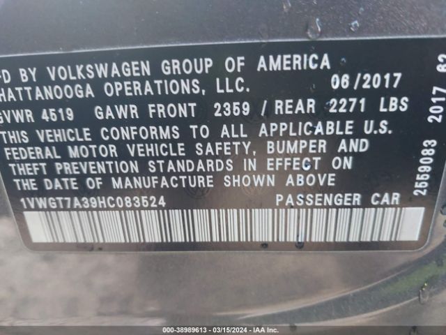 Photo 8 VIN: 1VWGT7A39HC083524 - VOLKSWAGEN PASSAT 