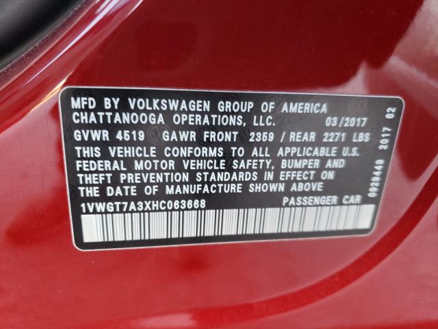 Photo 9 VIN: 1VWGT7A3XHC063668 - VOLKSWAGEN PASSAT 