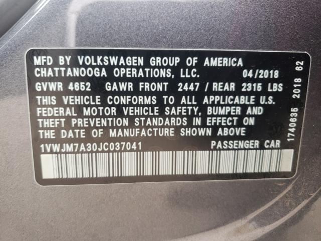 Photo 9 VIN: 1VWJM7A30JC037041 - VOLKSWAGEN PASSAT 