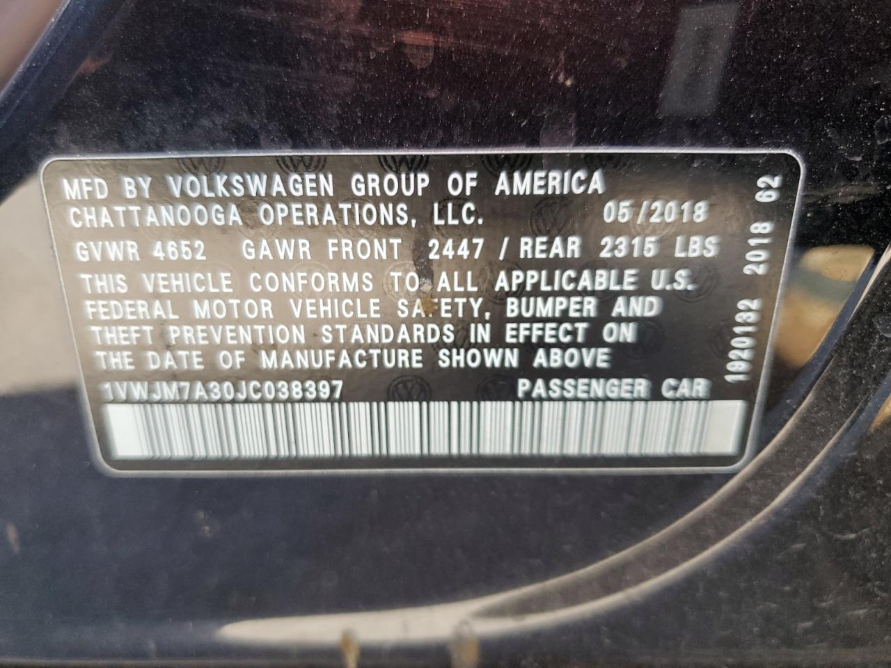 Photo 11 VIN: 1VWJM7A30JC038397 - VOLKSWAGEN PASSAT 