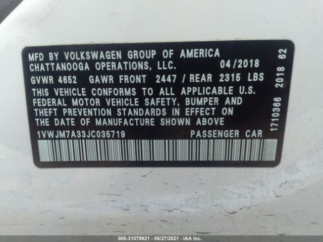 Photo 8 VIN: 1VWJM7A33JC035719 - VOLKSWAGEN PASSAT 