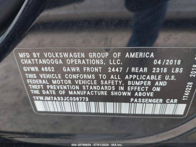 Photo 8 VIN: 1VWJM7A33JC036773 - VOLKSWAGEN PASSAT 