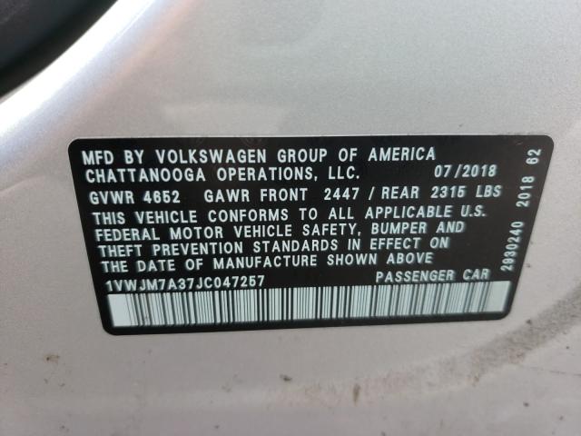 Photo 9 VIN: 1VWJM7A37JC047257 - VOLKSWAGEN PASSAT 