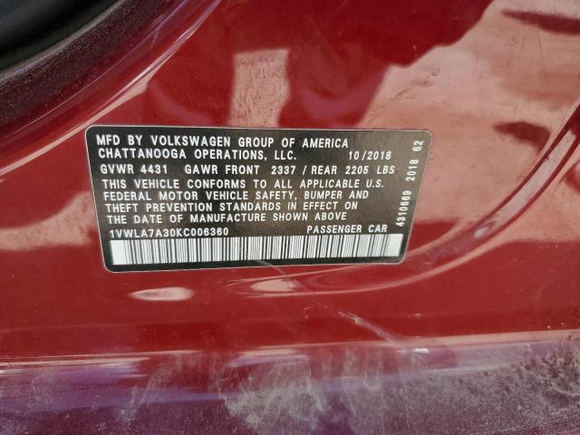 Photo 12 VIN: 1VWLA7A30KC006360 - VOLKSWAGEN PASSAT 