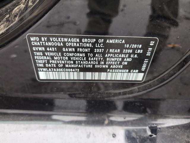 Photo 12 VIN: 1VWLA7A30KC006472 - VOLKSWAGEN PASSAT 