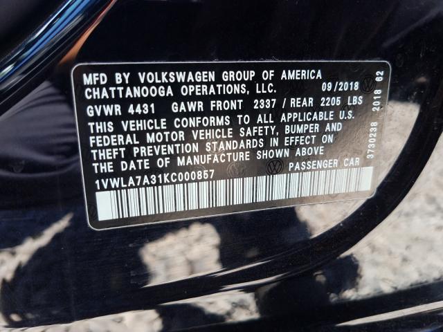 Photo 9 VIN: 1VWLA7A31KC000857 - VOLKSWAGEN PASSAT 