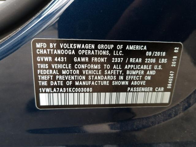 Photo 9 VIN: 1VWLA7A31KC003080 - VOLKSWAGEN PASSAT 