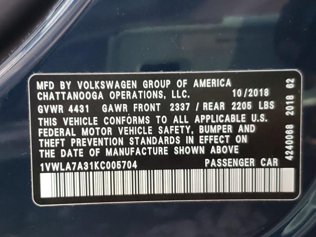 Photo 9 VIN: 1VWLA7A31KC005704 - VOLKSWAGEN PASSAT 