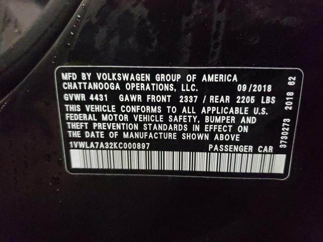 Photo 9 VIN: 1VWLA7A32KC000897 - VOLKSWAGEN PASSAT 