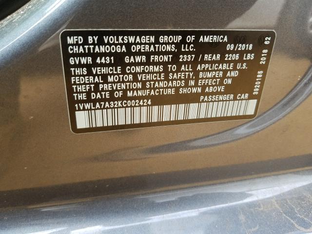 Photo 9 VIN: 1VWLA7A32KC002424 - VOLKSWAGEN PASSAT WOL 