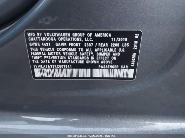 Photo 8 VIN: 1VWLA7A33KC007941 - VOLKSWAGEN PASSAT 