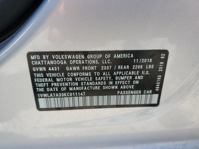 Photo 9 VIN: 1VWLA7A33KC011147 - VOLKSWAGEN PASSAT 