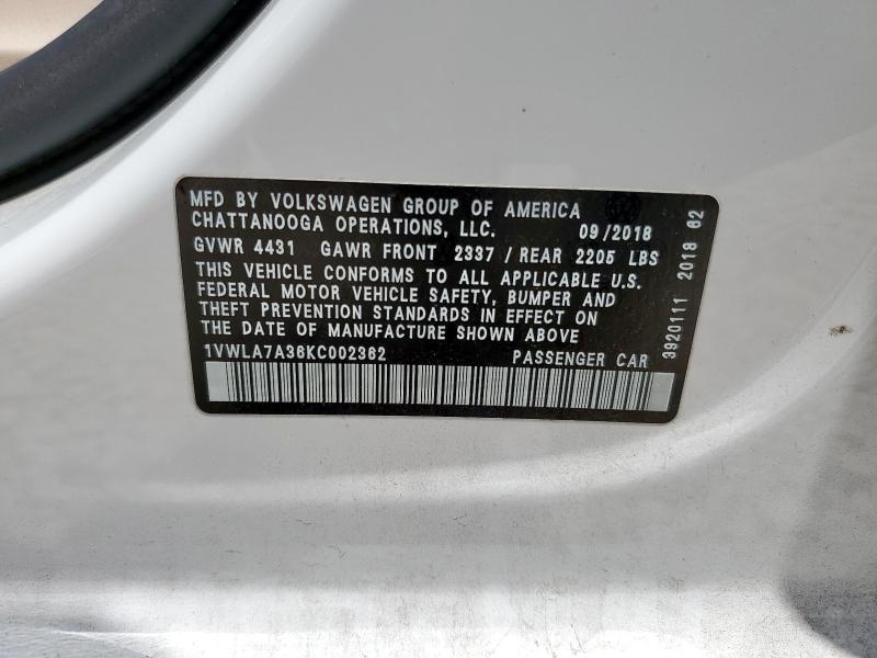Photo 11 VIN: 1VWLA7A36KC002362 - VOLKSWAGEN PASSAT WOL 