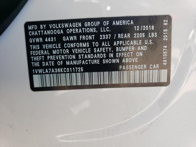 Photo 12 VIN: 1VWLA7A36KC011725 - VOLKSWAGEN PASSAT 