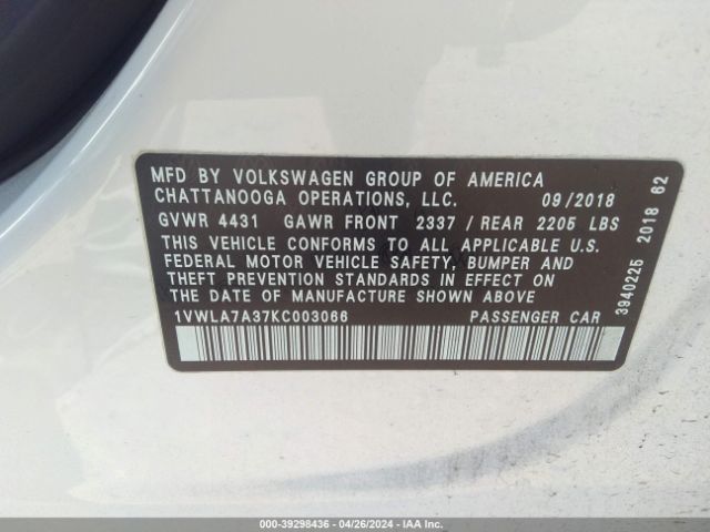 Photo 8 VIN: 1VWLA7A37KC003066 - VOLKSWAGEN PASSAT 