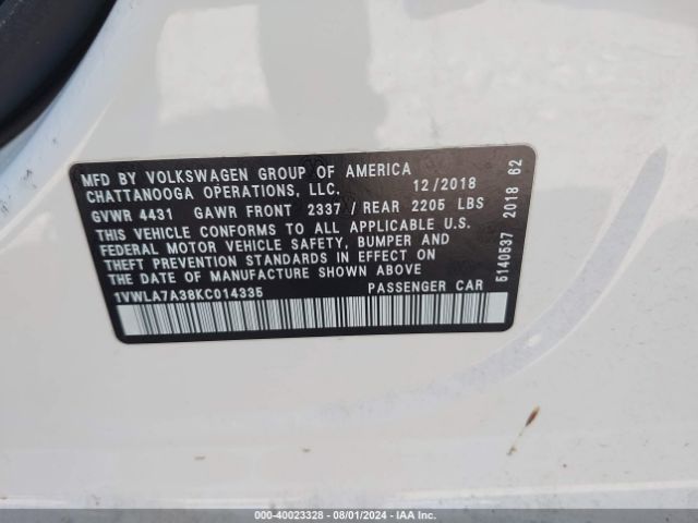 Photo 8 VIN: 1VWLA7A38KC014335 - VOLKSWAGEN PASSAT 