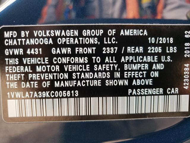 Photo 11 VIN: 1VWLA7A39KC005613 - VOLKSWAGEN PASSAT 