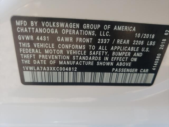 Photo 9 VIN: 1VWLA7A3XKC004812 - VOLKSWAGEN PASSAT 