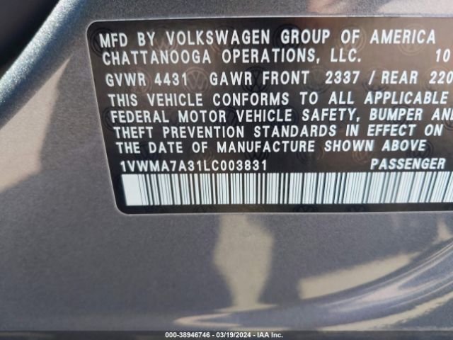 Photo 8 VIN: 1VWMA7A31LC003831 - VOLKSWAGEN PASSAT 