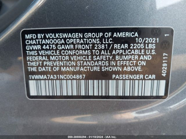 Photo 8 VIN: 1VWMA7A31NC004867 - VOLKSWAGEN PASSAT 