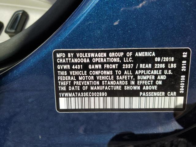 Photo 11 VIN: 1VWMA7A33KC002890 - VOLKSWAGEN PASSAT 