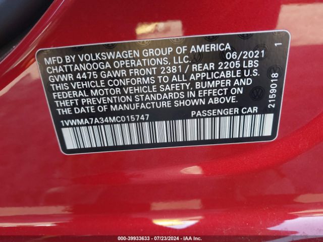 Photo 8 VIN: 1VWMA7A34MC015747 - VOLKSWAGEN PASSAT 