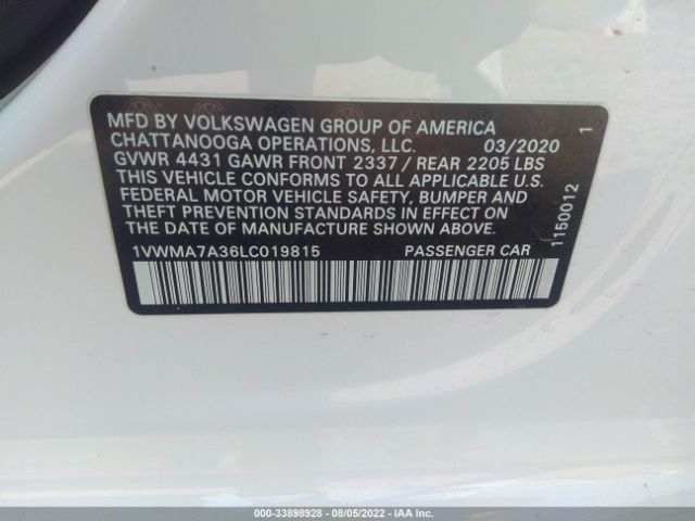 Photo 8 VIN: 1VWMA7A36LC019815 - VOLKSWAGEN PASSAT 